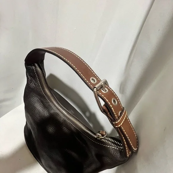 Vintage Dooney & Bourke Dark Brown Leather Hobo Bag - Picture 2 of 14